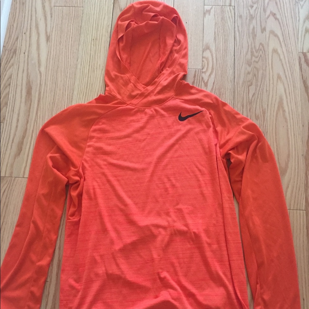 Nike Longsleeve Orange Hooded Drifit Workout Top L